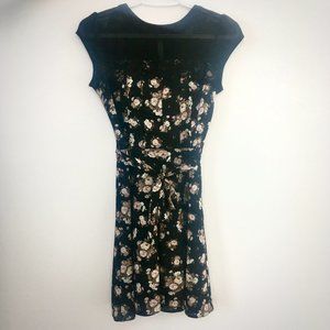 Black Floral Cap Sleeve Dress